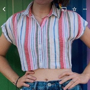 cropped, collared striped shirt